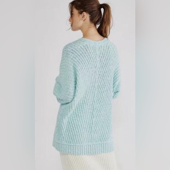 Free People Sunset V-Neck Cotton Sea Sky Blue Sweater - Size XS - Picture 2 of 7